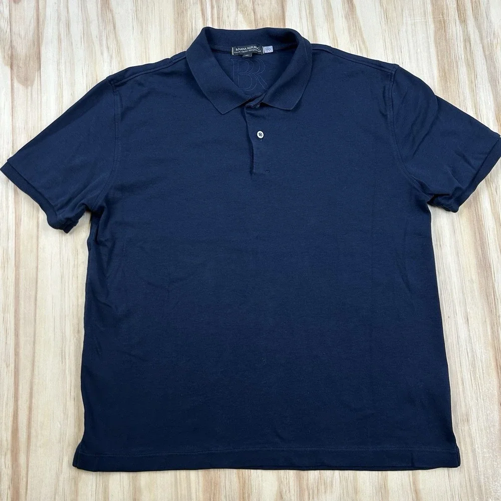 Banana Republic Mens Polo Medium M Blue Luxury Touch Performance Short Sleeve
